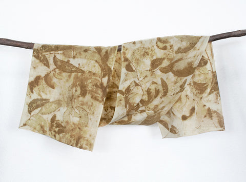 Ash Leaf Print Silk Scarf, matte crepe de chine, 13" x 70"