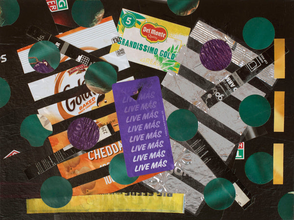 "Live Mas," original collage, 9" x 12"