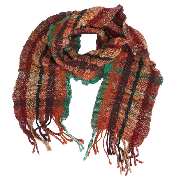 Handwoven and Felted Scarf, "Ruffles," 6 x 48 inches