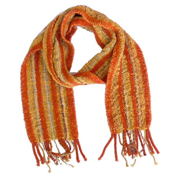 Handwoven and Felted Scarf, "Hot Orange," 5 x 52 inches