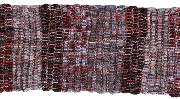 Handwoven Rag Scarf, "Red Veined Marble," 6.5" x 73"