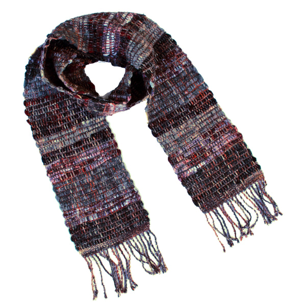 Handwoven Rag Scarf, "Red Veined Marble," 6.5" x 73"