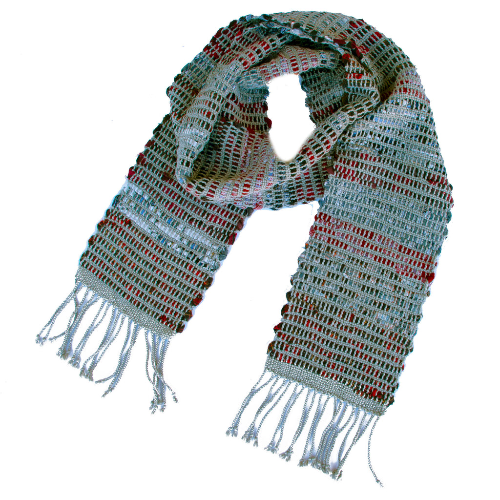 Handwoven Rag Scarf, "Dove Gray," 6.5" x 72"