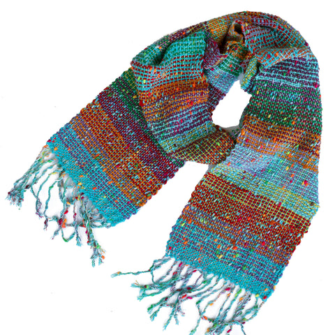 Handwoven Scarf, "Multicolors," 6.5" x 61"