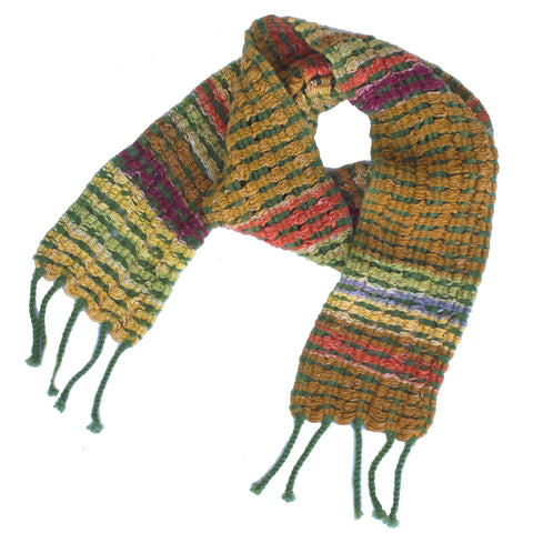 Handwoven and Felted Scarf, "Golden Meadow," 4.5 x 49 inches