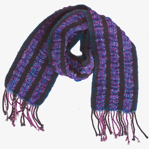 Handwoven and Felted Scarf, "Midnight Jewel," 5.5 x 50 inches