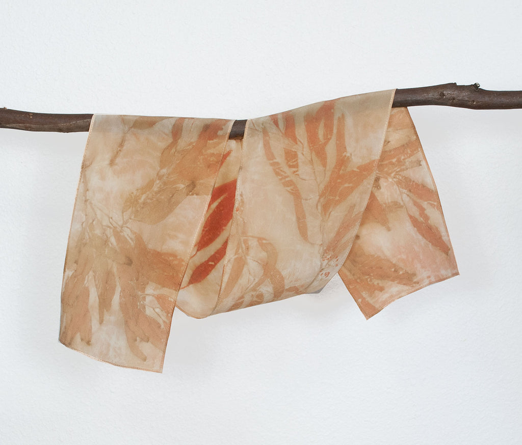 Eucalyptus Leaf Print Silk Scarf, matte crepe de chine, 8" x 50"